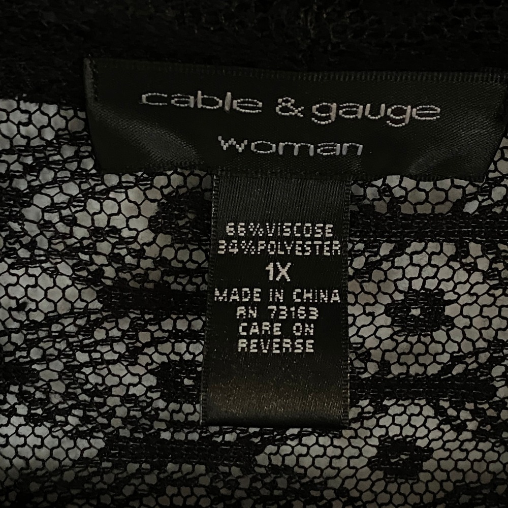 Cable Gauge Woman 1X Black Lace Duster Cardigan‎ Open Front Grandmacore Grunge - Picture 3 of 5
